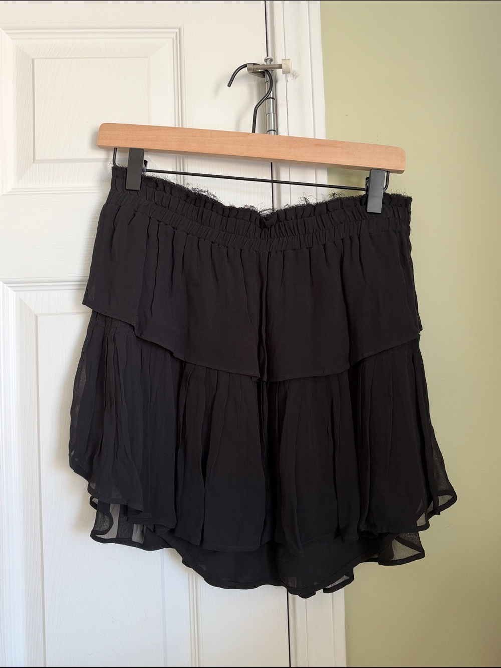 LoveShackFancy Black Ruffled Mini Skirt Size S